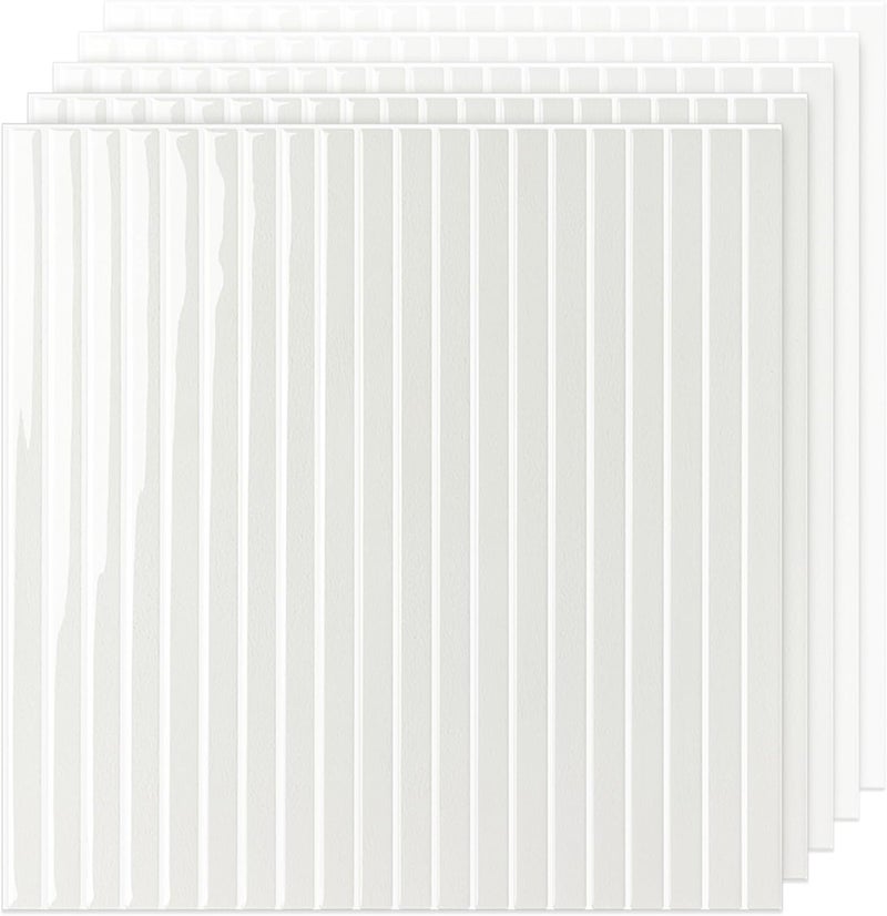 SELECT LIGHTING Select 5 Pack Peel and Stick Backsplash Tiles, Vinyl Self Adhesive Back Splash Stick OnTiles for Kitchen & Bathroom, Linear Design 12” x 12” Wall Tiles, Stone White - Image 1